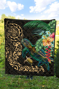 Tiki Polynesian Premium Quilt Turtle Hibiscus - Gold - Polynesian Pride