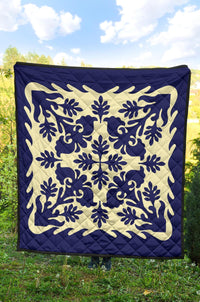 Hawaiian Leaves Pattern Premium Quilt - Blue - Argu Style - AH - Polynesian Pride