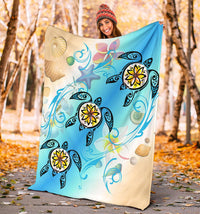 Hawaii Fresh Beach Turtle Plumeria Premium Blanket - AH - Brian Style - Polynesian Pride