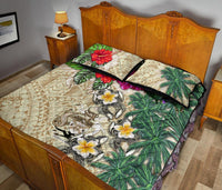Solomon Islands Polynesian Quilt Bed Set - Hibiscus Turtle Tattoo Beige - Polynesian Pride