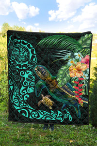 Tiki Polynesian Premium Quilt Turtle Hibiscus - Polynesian Pride