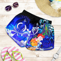 Vanuatu Custom Personalised Women's Short - Humpback Whale with Tropical Flowers (Blue) Women Blue - Polynesian Pride