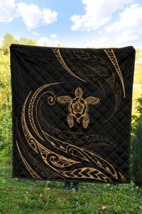 Hawaii Turtle Hibicus Premium Quilt - Frida Style - Gold - Polynesian Pride