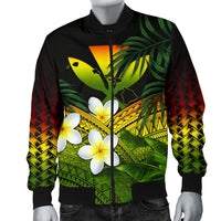 Kanaka Maoli (Hawaiian) Men's Bomber Jacket, Polynesian Plumeria Banana Leaves Reggae - Polynesian Pride