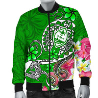 Guam Men's Bomber Jacket - Turtle Plumeria (Green) - Polynesian Pride