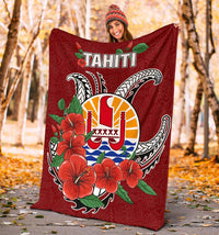 Tahiti Polynesian Premium Blanket - Hibiscus Coat of Arm Red - Polynesian Pride