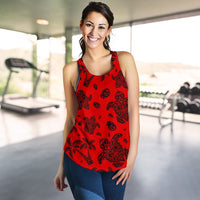 Polynesian Turtle Palm And Sea Pebbles Red Women's Racerback Tank Top - Polynesian Pride