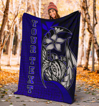 Polynesian Hawaii Custom Personalised Premium Blanket Blue - Turtle with Hook - Polynesian Pride
