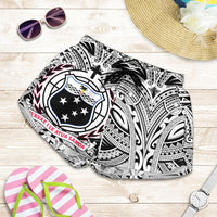 Samoa All Over Print Women's Shorts - Samoa Coat Of Arm, Polynesian Tattoo White And Black - Polynesian Pride