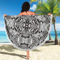 Polynesian Tribal Beach Blanket White And Black - Polynesian Pride