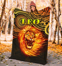 Sun In Leo Zodiac Premium Blanket Polynesian Tattoo Unique Vibes - Polynesian Pride