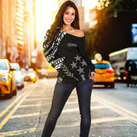 Kosrae Women's Off Shoulder Sweater - Micronesian Pattern Flash Black - Polynesian Pride