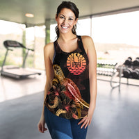 Tahiti Polynesian Women Tank Top - Turtle With Blooming Hibiscus Gold - Polynesian Pride