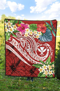 Polynesian Hawaii Kanaka Maoli Premium Quilt - Summer Plumeria (Red) - Polynesian Pride