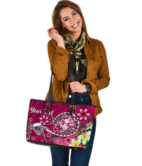 Tonga Custom Personalised Leather Tote Bag - Turtle Plumeria (Pink) - Polynesian Pride