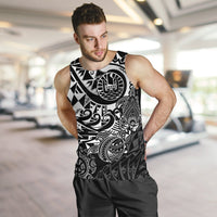 Tahiti Polynesian Men Tank Top - White Turtle Hibiscus Flowing - Polynesian Pride