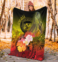 Polynesian Hawaii Premium Blanket - Humpback Whale with Tropical Flowers (Yellow) - Polynesian Pride