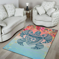 Hawaii Turtle Ohana Stary Night Hibiscus Rug - Polynesian Pride