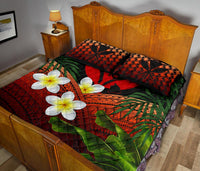 Kanaka Maoli (Hawaiian) Quilt Bed Set, Polynesian Plumeria Banana Leaves Red - Polynesian Pride