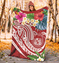 Polynesian Hawaii Premium Blanket - Summer Plumeria (Red) - Polynesian Pride