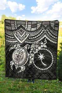 Chuuk Polynesian Premium Quilt - Chuuk Flag & White Turtle Hibiscus - Polynesian Pride