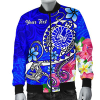 Tahiti Custom Personalised Men's Bomber Jacket - Turtle Plumeria (Blue) - Polynesian Pride