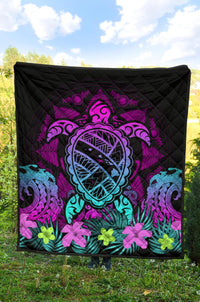 Hawaii Turtle Polynesian Turquoise Premium Quilt - Kuly Style - Polynesian Pride
