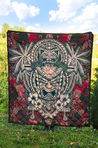 Hawaii Polynesian Premium Quilt - Hawaiian Tiki Face - Polynesian Pride