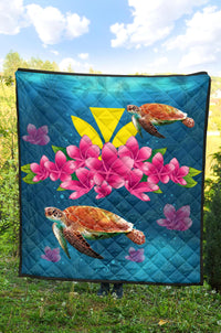 Hawaii Plumeria Kanaka Turtle Sea Premium Quilt - Polynesian Pride
