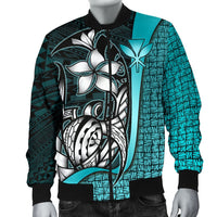 Polynesian Hawaii Men Bomber Jacket Turquoise - Turtle with Hook - Polynesian Pride