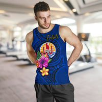 Tahiti Polynesian Men's Tank Top - Floral With Seal Blue - Polynesian Pride