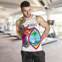 Guam Men's Tank Top Polynesian Hibiscus White Pattern - Polynesian Pride