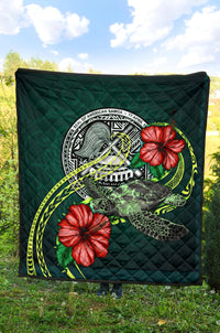 American Samoa Polynesian Premium Quilt - Green Turtle Hibiscus - Polynesian Pride