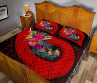 Yap Quilt Bed Set - Polynesian Hook And Hibiscus (Red) - Polynesian Pride