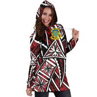 Tuvalu Women's Hoodie Dress - Tribal Flower Special Pattern Red Color - Polynesian Pride