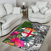 Fiji Area Rug White - Turtle Plumeria Banana Leaf - Polynesian Pride