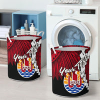 Tahiti Polynesian Custom Personalised Laundry Basket - Tribal Wave Tattoo Blue Flag Style - Polynesian Pride