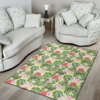 Tropical Hibiscus, Plumeria Green Rug - Polynesian Pride