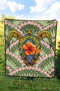 Hawaii Turtle Map Plumeria Hawaiian Tropical Premium Quilt - Candy Style - AH - Polynesian Pride