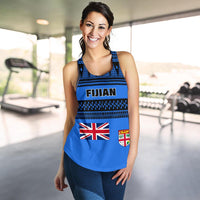Fiji Women's Racerback Tank - Tapa Blue Style - Polynesian Pride
