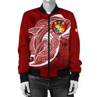 Tonga Women'S Bomber Jacket Shark Coat Of Arms - Polynesian Pride