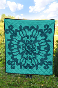 Hawaiian Quilt Turtle Pattern New Blue Premium Quilt - Skin Style - AH - Polynesian Pride