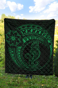 Polynesian Quilt - Polynesian Green Seahorse Tattoo - Polynesian Pride