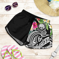FSM Polynesian Women's Shorts - Summer Plumeria (Black) Women Black - Polynesian Pride