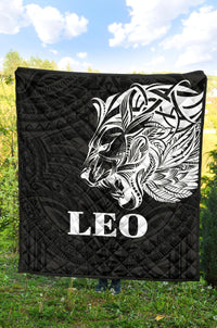Sun In Leo Zodiac Premium Quilt Polynesian Tattoo Simple - White - Polynesian Pride