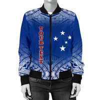 Samoa Custom Personalised Women's Bomber Jacket - Polynesian Fog Blue - Polynesian Pride