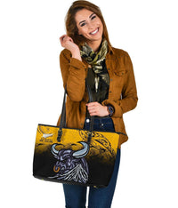 New Zealand Maori Large Leather Tote Taranaki Bull - Polynesian Pride