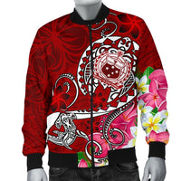 Samoa Men's Bomber Jacket - Turtle Plumeria (Red) - Polynesian Pride