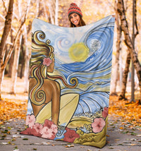 Hawaii The Girl Surfing Wave Premium Blanket - Polynesian Pride