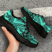 Polynesian Plumeria Mix Turquoise Black Chunky Sneakers - Polynesian Pride